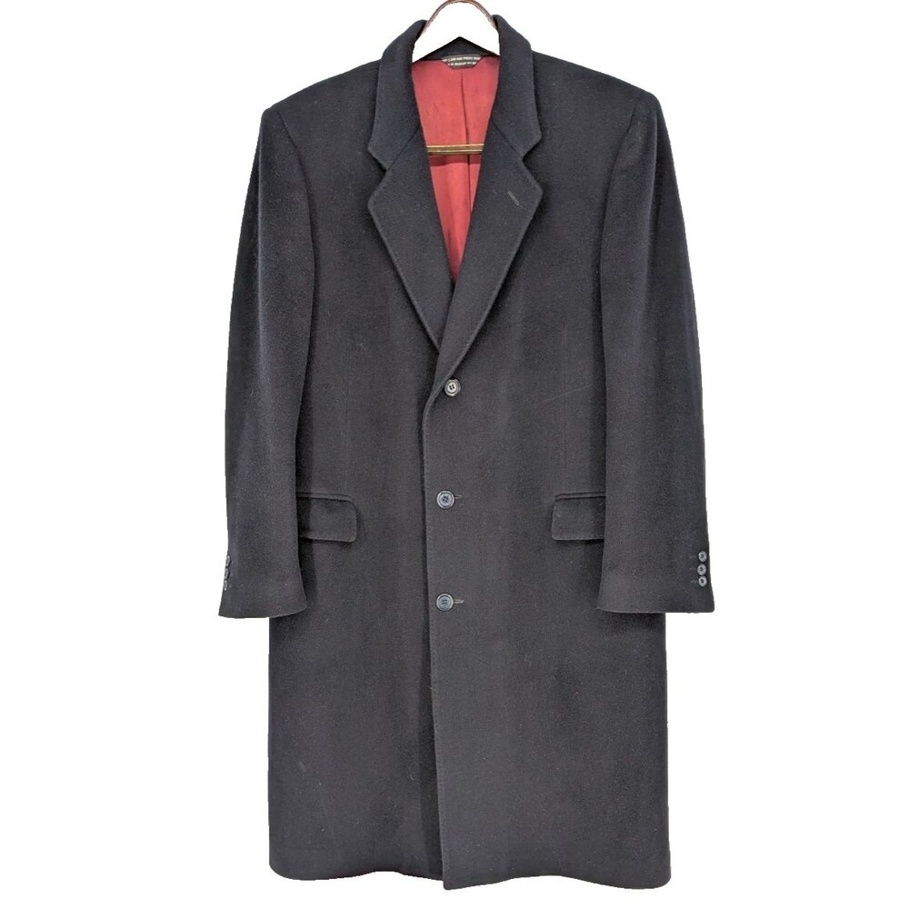 di Silver Mens Overcoat SIZE 44R Black "Cashmere Blend" Fabric Woven in Italy